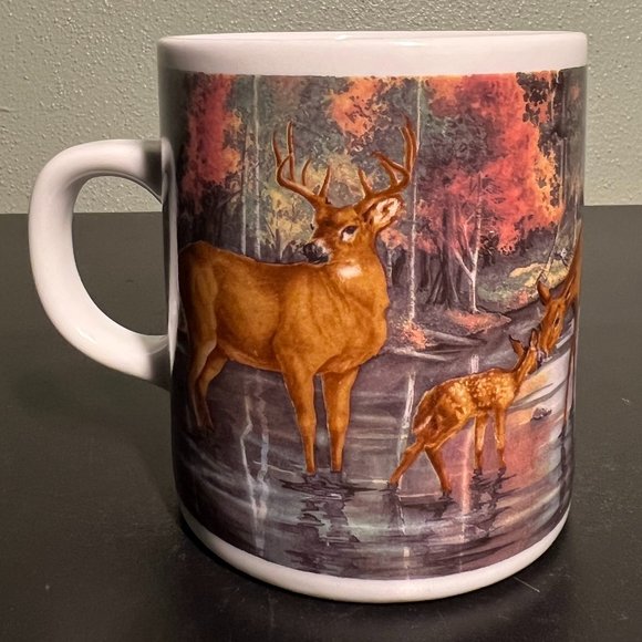 Vintage FRIENDS OF THE WETLANDS  Deer Fawn, Doe & Buck Woodland Ceramic Mug - Picture 1 of 9